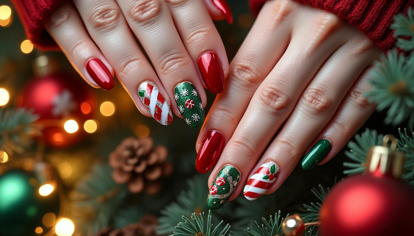 découvrez des idées de nail art noël festives pour sublimer vos ongles cet hiver avec des designs élégants et colorés qui feront briller vos mains durant les fêtes.
