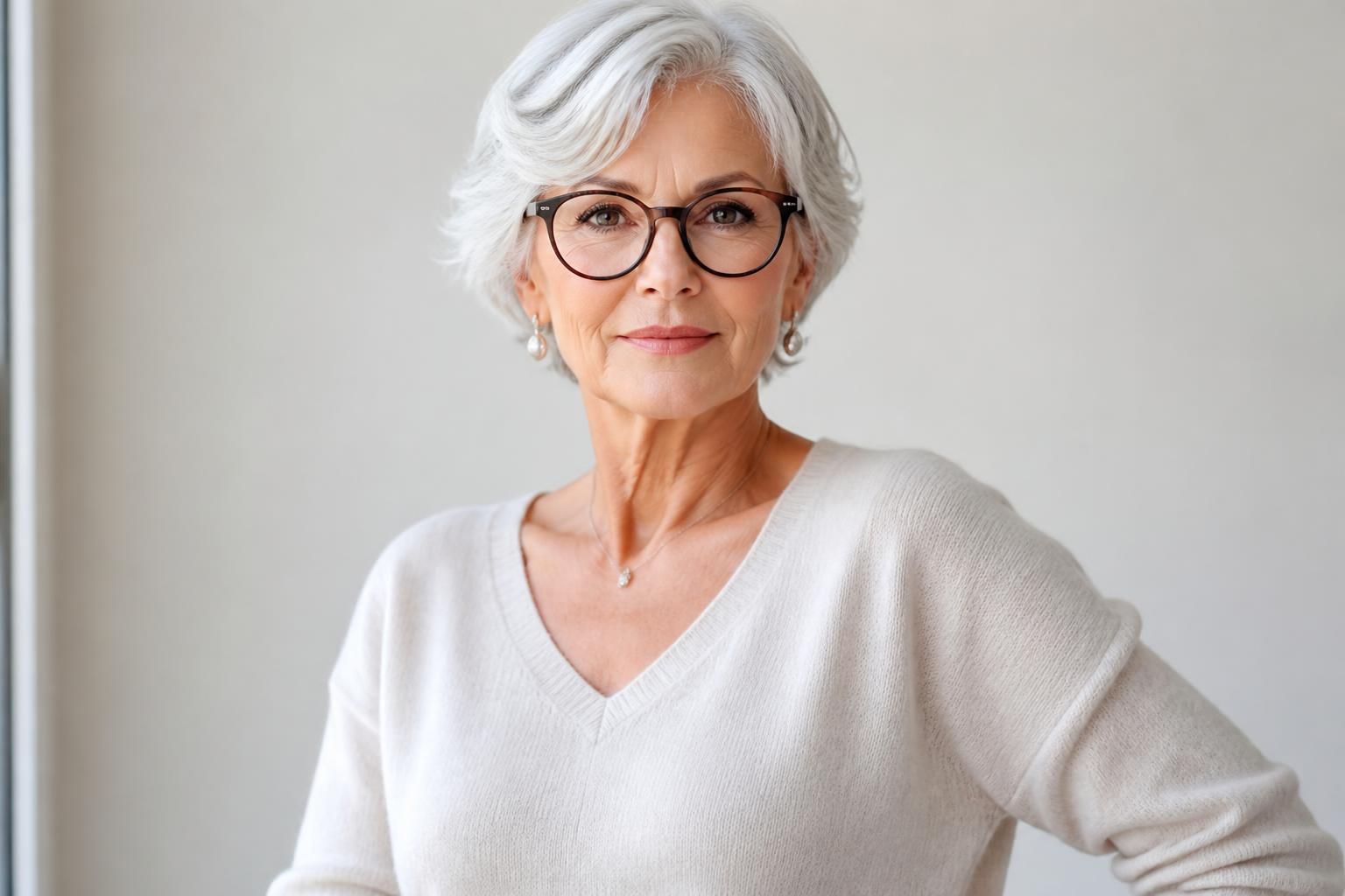 découvrez des idées de coiffures courtes pour femmes de 60 ans, parfaitement adaptées aux cheveux blancs et aux lunettes, pour un style élégant et moderne.
