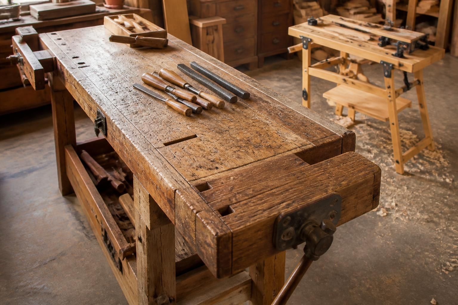 découvrez où trouver un établi menuisier en bois ancien ou pliable d'occasion pour réaliser vos projets de bricolage et menuiserie avec style et authenticité.