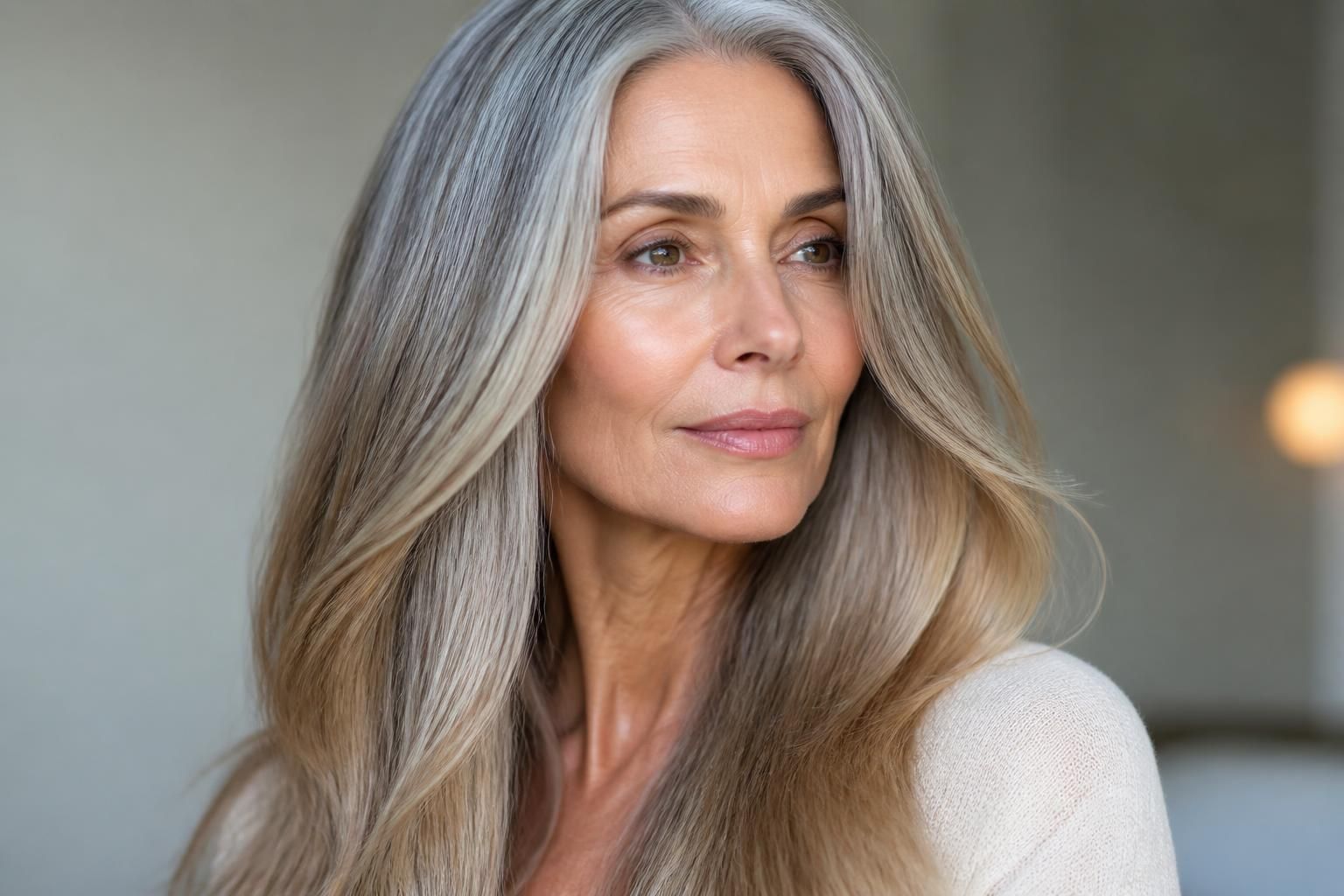 découvrez comment sublimer vos cheveux gris avec un balayage cendré enrichi de nuances blond miel et caramel pour un effet lumineux et naturel.